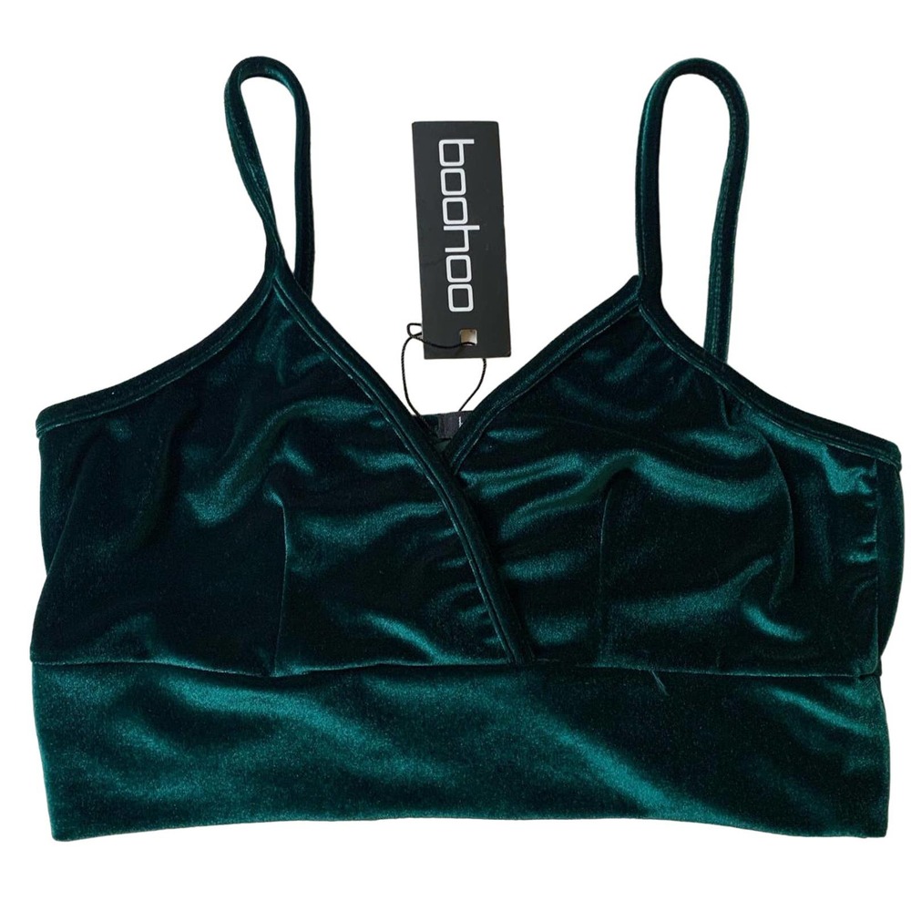 Boohoo Dark Green Velvet Crop Top